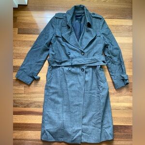 Talbots, long gray trench coat with belt